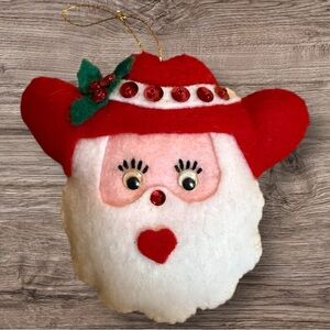 Vintage Felt Handmade Western Santa Ornament Embellished w/Sequins